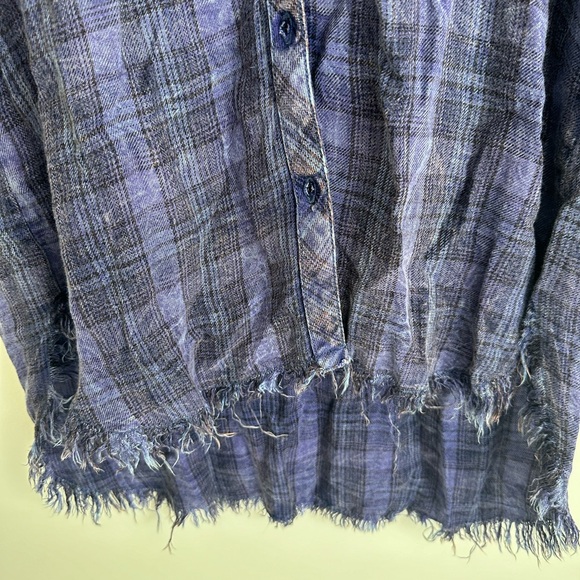 Nu Vintage women’s medium purple art plaid long flannel button up shirt - Picture 6 of 7